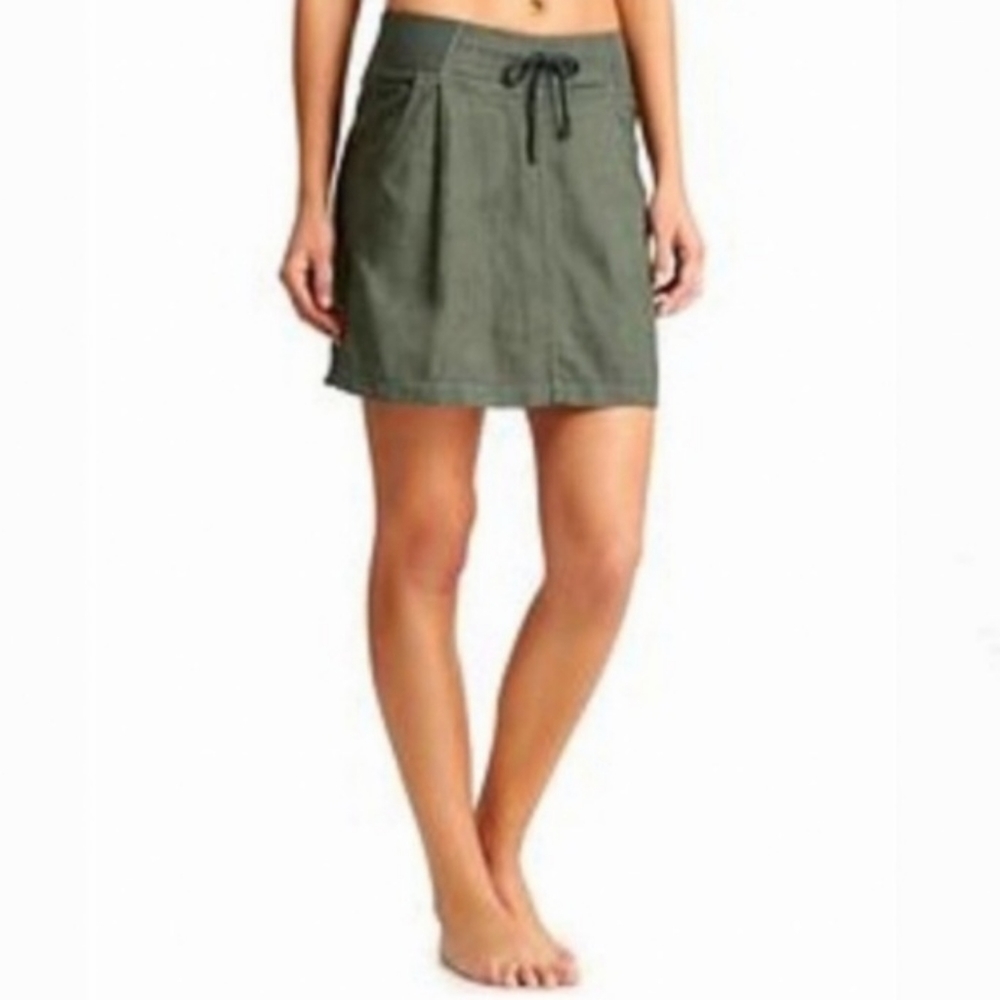 Athleta Olive Jasper Green Linen Seline Skirt 4 Drawstring